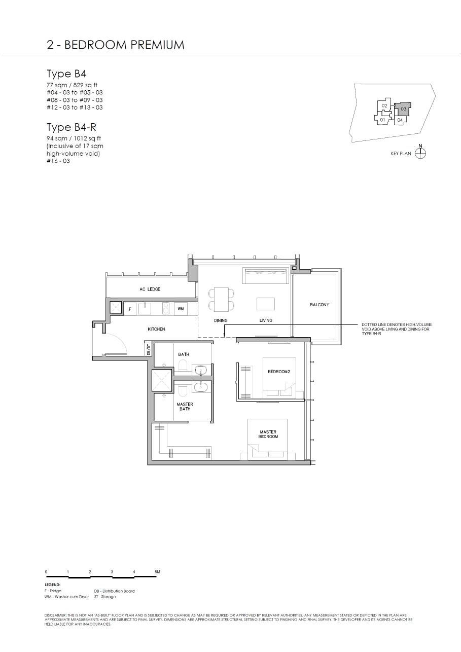 Floor plan of Grange 1866 type Type B4, 2-Bedroom, 829 sq ft
